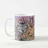 Cuddling Cats in Garden Bliss Watercolour Art Coffee Mug