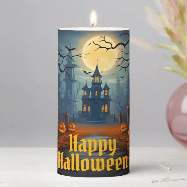Spooky Halloween Pillar Candle