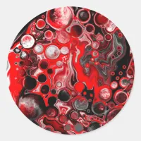 Red White and Black Pour Painting Effect Fluid Art Classic Round Sticker