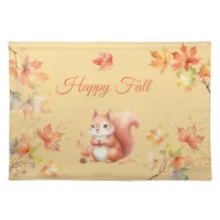 Happy Fall Squirrel in Leaves Cloth Placemat