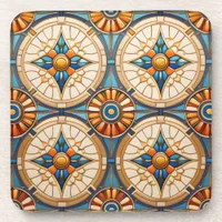 Geometric Moroccan Tile Pattern#2 Teal Gold ID1077 Beverage Coaster