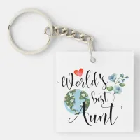 World's Best Aunt Gift Script Watercolor Flowers Keychain