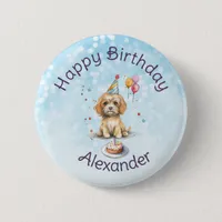 Cute Puppy with Party Hat Birthday Button