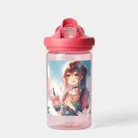 Cute Anime Girl Holding a Boba Tea Water Bottle