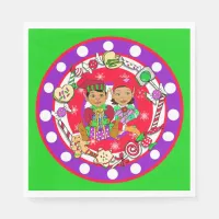 Cute Whimsical Elves Christmas Napkins