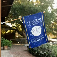 Elegant Graduation Monogram Blue Marble Gold Foil House Flag