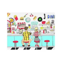 1950's Couple Holding Hands at  Diner  Metal Print