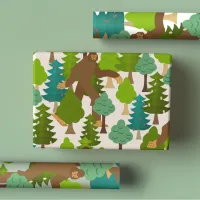 Bigfoot on the Loose Cute Cartoon Sasquatch Wrapping Paper Sheets