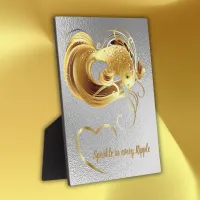 Gold goldfish on silver foil monogram | plaque