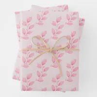 Elegant Whimsical Pastel Pink Watercolor Leaves Wrapping Paper Sheets