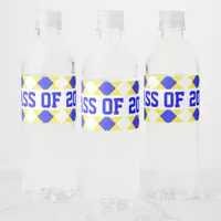 Checkered Blue and Yellow 2024 High School Senior Water Bottle Label