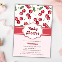 Cute Watercolor Red Cherry Baby Shower Invitation