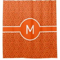 Orange Hexagons with Central Monogram Geometric Shower Curtain