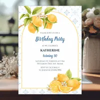 Mediterranean Lemon Yellow Citrus Birthday Party Invitation