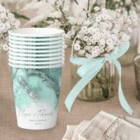 Marble Glitter Wedding Teal Silver ID644 Paper Cups