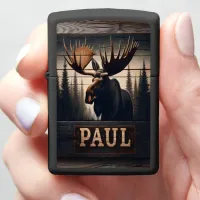 Moose Portrait On Wood Zippo Lighter