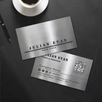 Modern Minimalist Shiny Brushed Metal  Business Card