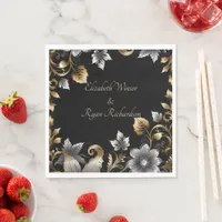 Elegant Black and Gold Floral Wedding Invitation  Napkins