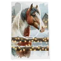 Brown and White Horse Country Christmas   Medium Gift Bag