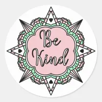 Pink and Mint Green Be Kind  Classic Round Sticker