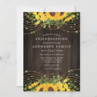 Sunflower Gold String Lights Rustic Friendsgiving Invitation