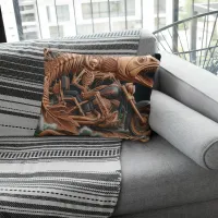 skeleton rode his chopper bike down trail throw pillow