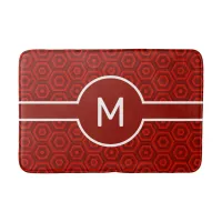 Modern White Monogram on Red Geometric Bath Mat