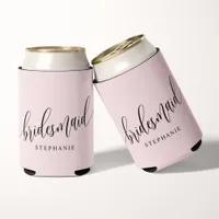 Blush Pink Bridesmaid Modern Script  Can Cooler