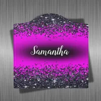 Monogrammed Name Black Glitter on Hot Pink | Door Sign