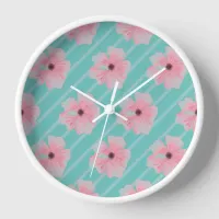 Pink Flowers And Stripes Clock