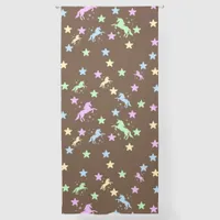 Unicorns and Stars on a Brown Background | Sheer Curtains