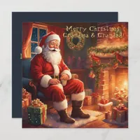 Santa Resting By The Fireplace | Grandma & Grandad Holiday Card