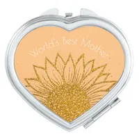 Retro Sunflower Glitter Floral Mother's Day Compact Mirror