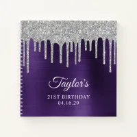 Silver Glitter Drips Dark Violet 21st Birthday Notebook