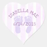 Purple Heart Baby Announcement Footprints Heart Sticker