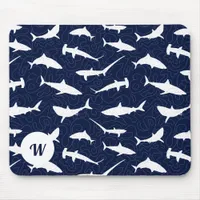 Shark Frenzy Personalised Blue and White Mouse Pad