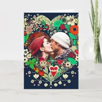 Personalized Floral Heart Frame Romantic Christmas Card