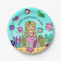 Pretty Pesonalized Blonde Mermaid Birthday Party Paper Plates