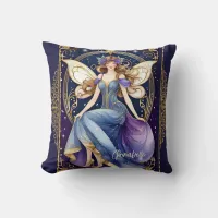 Magical Christmas Blue Fairy Throw Pillow