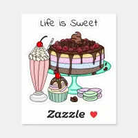 Cake, Cupcake, Milkshake and Macaroons  Life is  Sticker