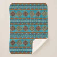 Southwest Mountain Peaks Turquoise Geometric Small Sherpa Blanket