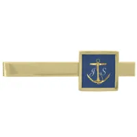 Navy Blue Gold Anchor Monogram Wedding Gold Finish Tie Bar