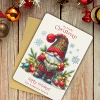 It's Finally Christmas Happy Gnome Lights Red Holiday Card