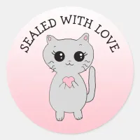 Sealed with Love Little Kitten with Heart Classic Round Sticker