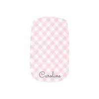 Trendy Retro Plaid Gingham Checkerboard Girly Pink Minx Nail Art