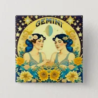 Vintage Horoscope Sign Gemini Twins Celestial Button