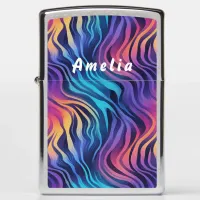 Yellow, Purple, Turquoise, Black Swirly Stripes Zippo Lighter