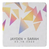 Pastel Multi-Colored Confetti White Wedding Trivet