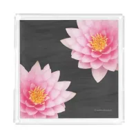 Elegant Floating Pink Lotus Flowers Acrylic Tray