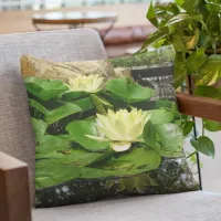 White Water Lilies in Pond Floral Throw Pillow